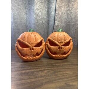 Lot Of 2 Jack-o'-lanterns Light Up Halloween Blow Mold Pumpkin Decorations 11”